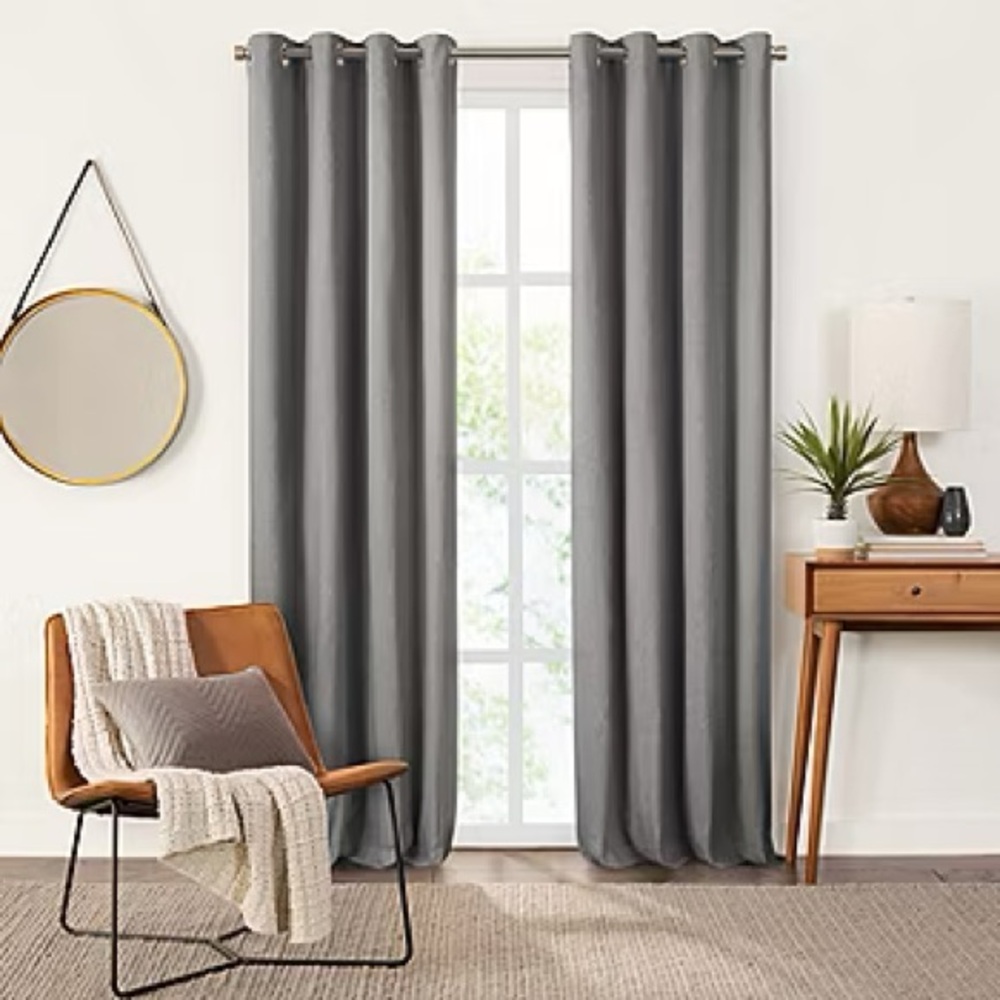 Fieldcrest Devin Cotton Chambray Blackout Grommet Top Curtain‎ Panel - Graphite